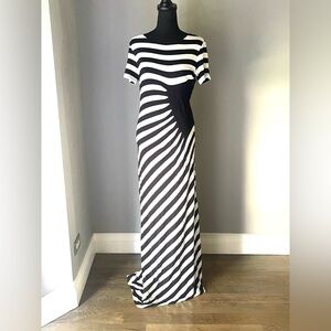 ECI New York Maxi Black & White Stripe Dress W/ Raunch side